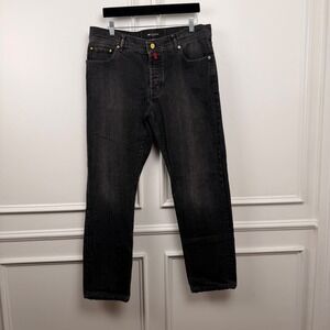 Kiton Napoli Mens Faded Black‎ Denim Jeans Made in Italy Size 38 Button Fly